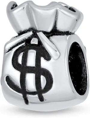 Good Luck Fashion Flower Shopping Bag Heart Love Clutch Purse Pocketbook Dollar Sign Money Bag Charm Bead For Women Teen Oxidized .925 Sterling Silver Fits European Bracelet