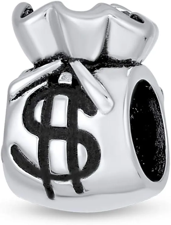 Good Luck Fashion Flower Shopping Bag Heart Love Clutch Purse Pocketbook Dollar Sign Money Bag Charm Bead For Women Teen Oxidized .925 Sterling Silver Fits European Bracelet