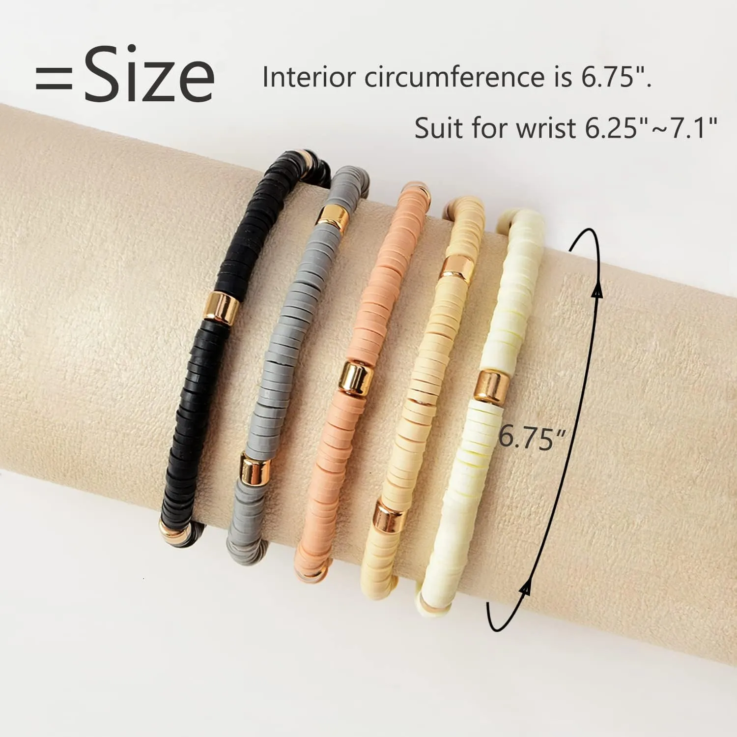 GOOJIDS Surfer Heishi Clay Bead Bracelets for Women Bohemian Stackable Gold Beaded Stretch Bracelets Elastic Layering Friendship Bracelets Set Boho Jewelry