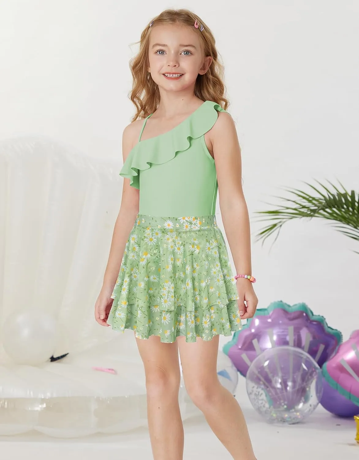 GRACE KARIN Girls One Piece Swimsuits with Mesh Skirt Bathing Suit Swimwear 6-14Y