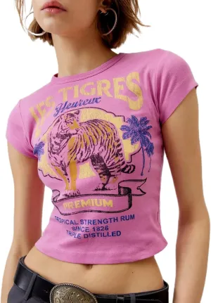 Graphic Baby Tees for Women Y2k Short Sleeve Floral Print Crop Tops Vintage Aesthetic Summer Teens Girl T-Shirt