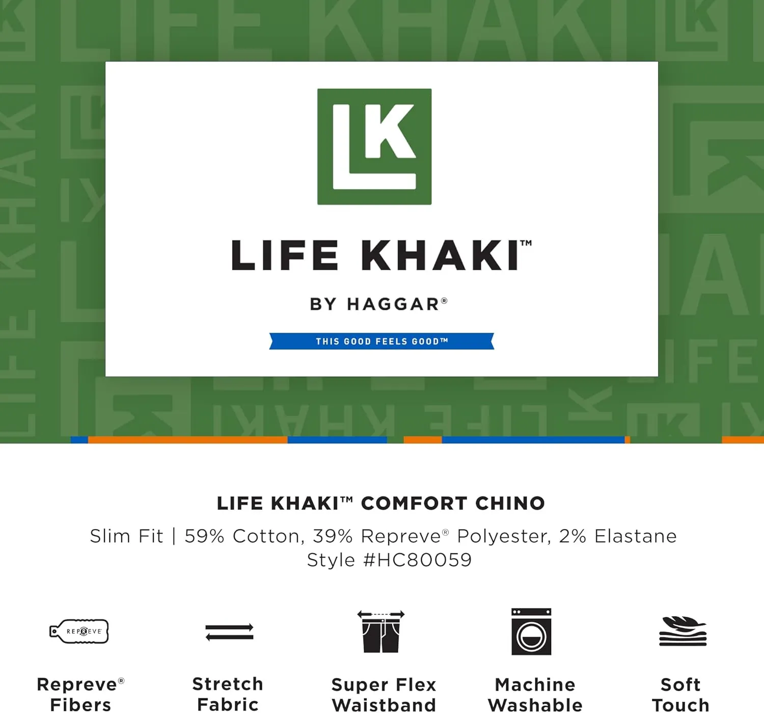 Haggar Men's Life Khaki Comfort Flat Front Slim Fit Chino Pant