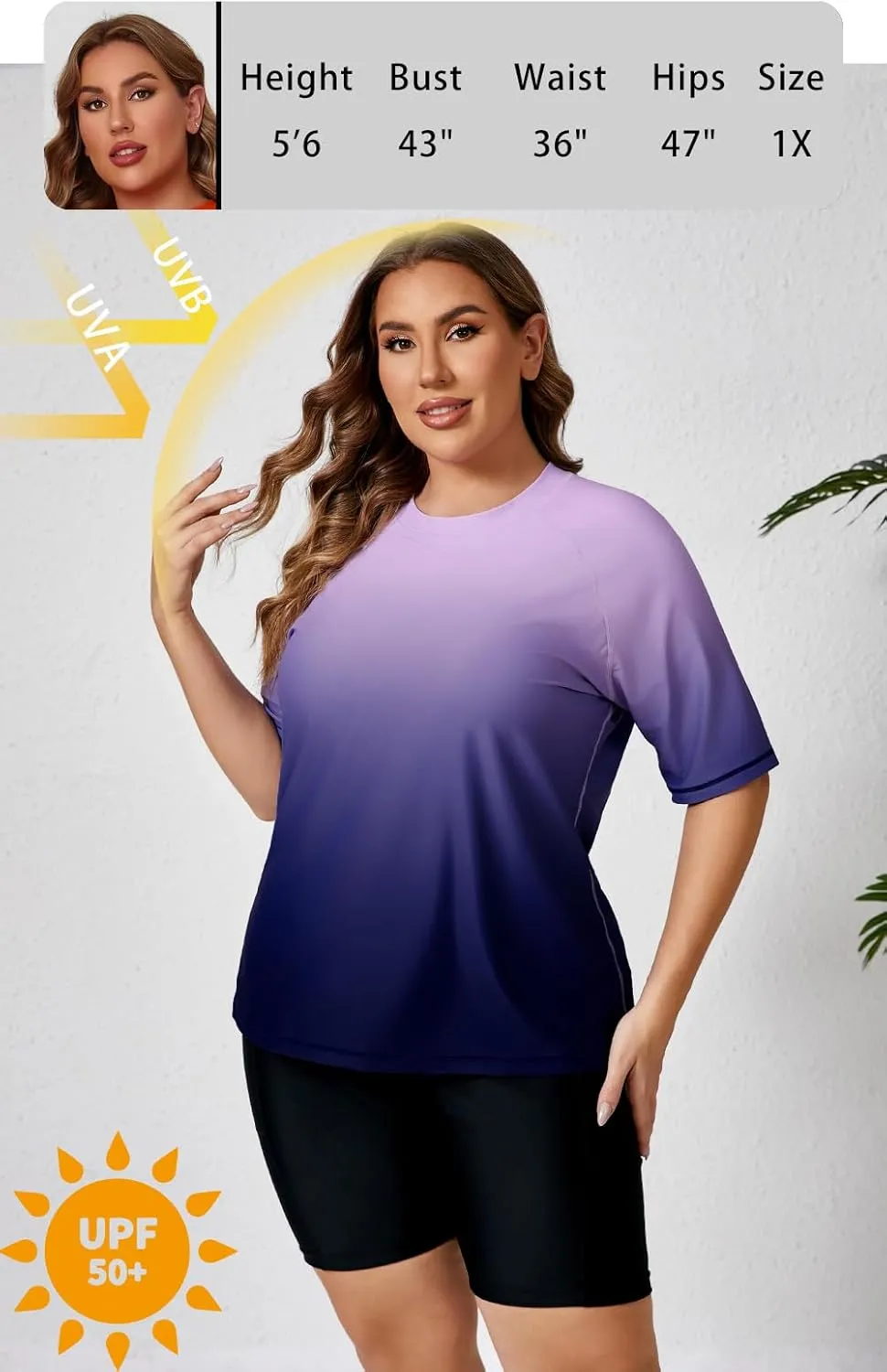Halcurt Women's Plus Built in Bra Rash Guard Two Piece Swim Shirt and Pockets Boyleg Shorts