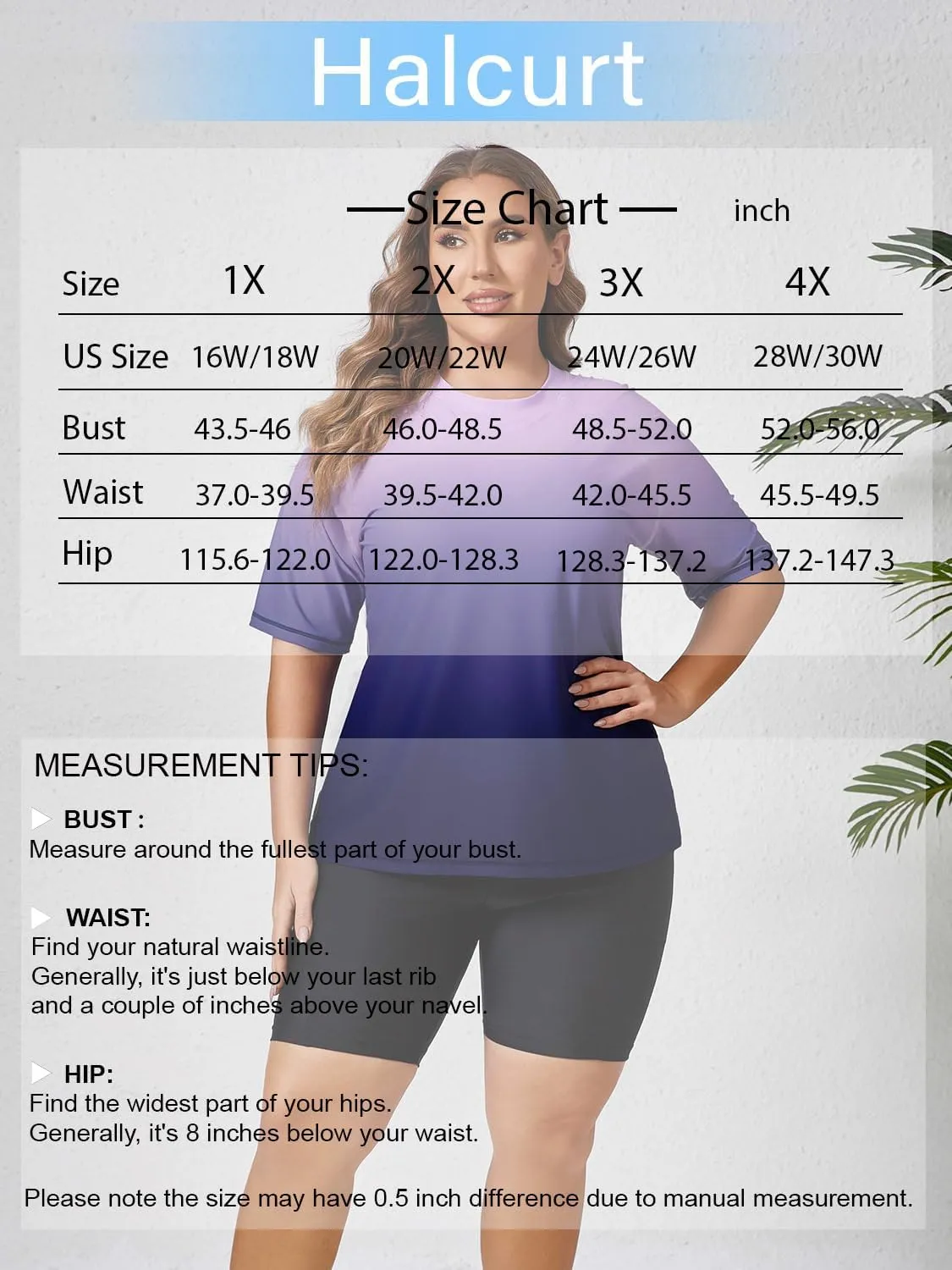 Halcurt Women's Plus Built in Bra Rash Guard Two Piece Swim Shirt and Pockets Boyleg Shorts