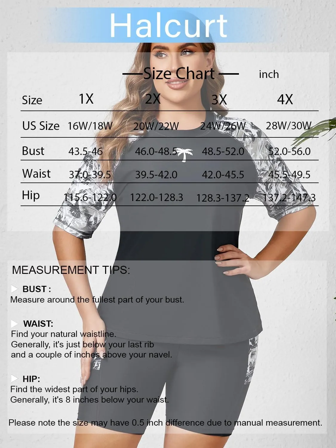 Halcurt Women's Plus Built in Bra Rash Guard Two Piece Swim Shirt and Pockets Boyleg Shorts