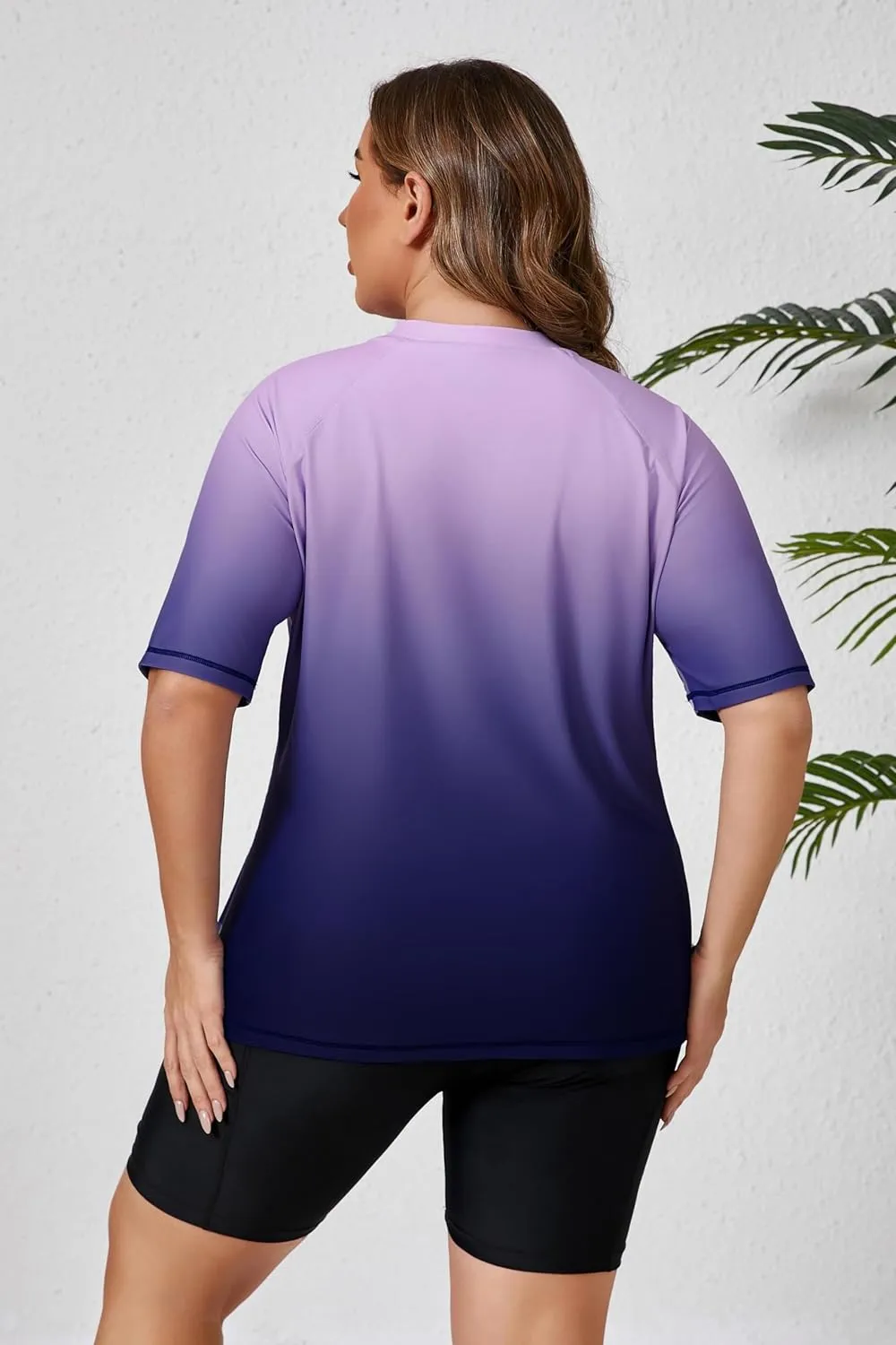 Halcurt Women's Plus Built in Bra Rash Guard Two Piece Swim Shirt and Pockets Boyleg Shorts