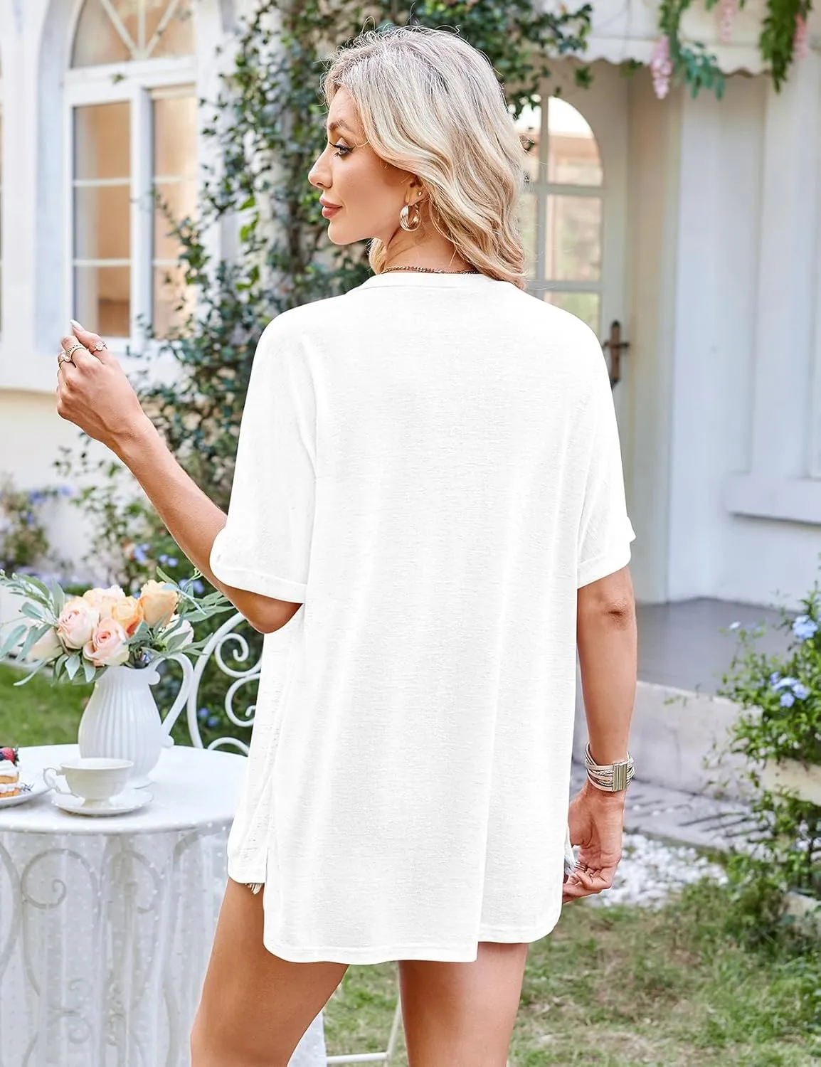 Halife Womens Summer Lightweight Cardigan Short Sleeve Open Front Casual Loose Cover Ups