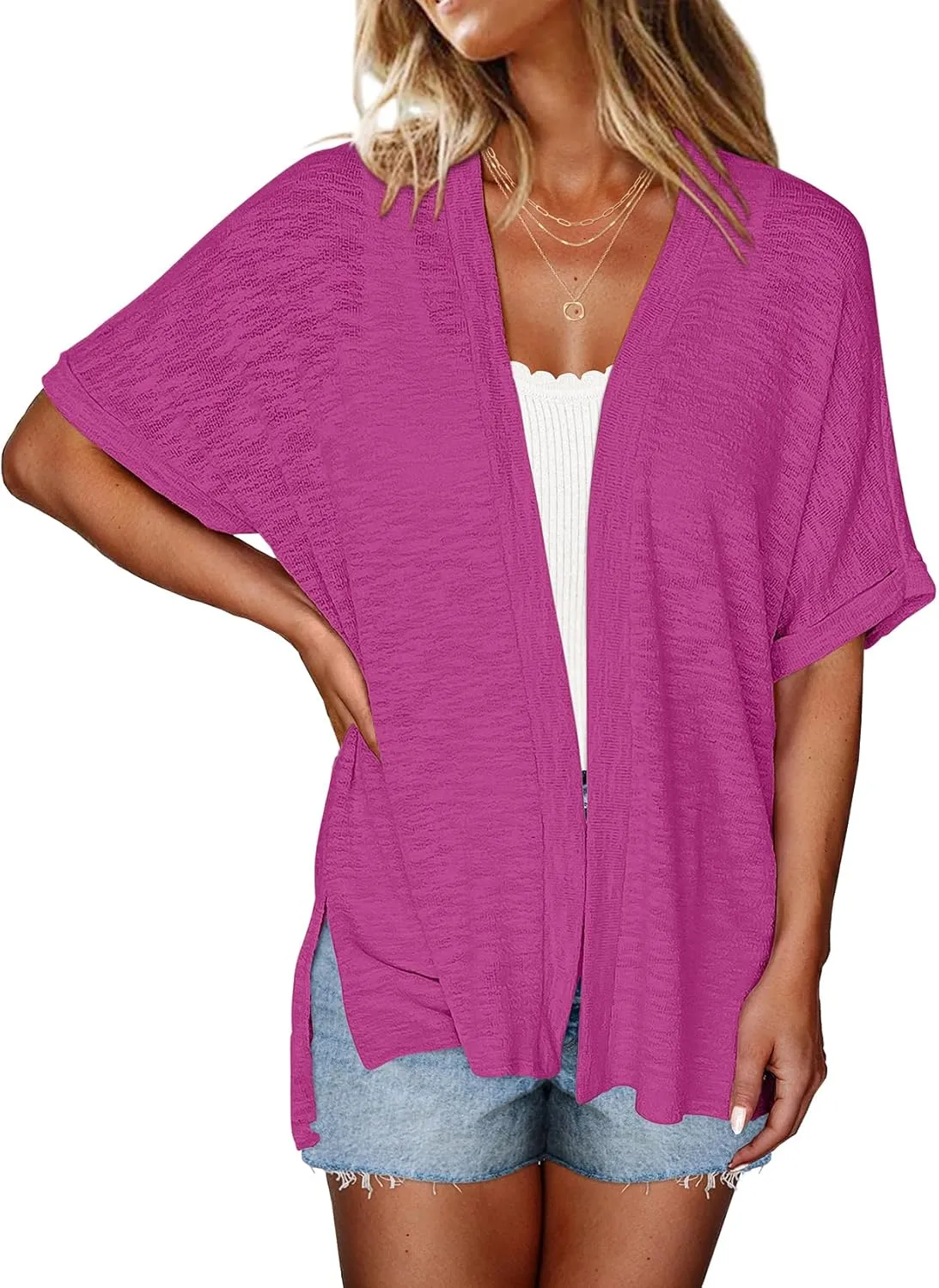 Halife Womens Summer Lightweight Cardigan Short Sleeve Open Front Casual Loose Cover Ups