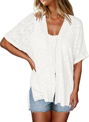 Halife Womens Summer Lightweight Cardigan Short Sleeve Open Front Casual Loose Cover Ups