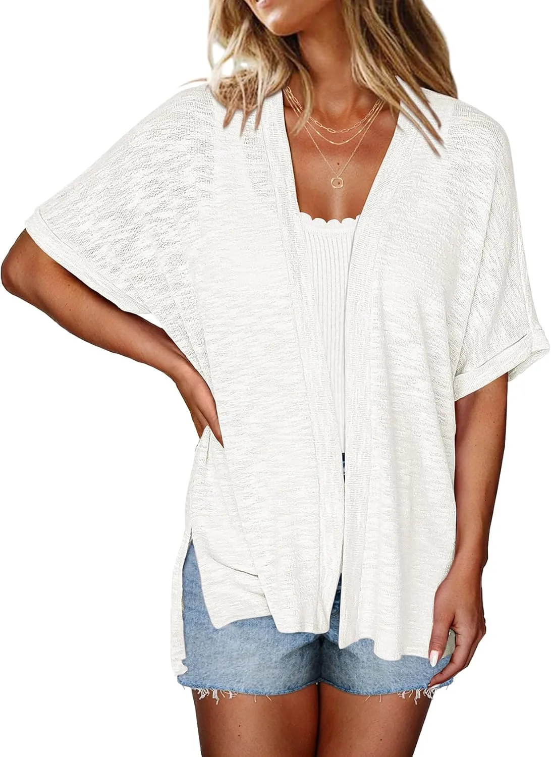 Halife Womens Summer Lightweight Cardigan Short Sleeve Open Front Casual Loose Cover Ups