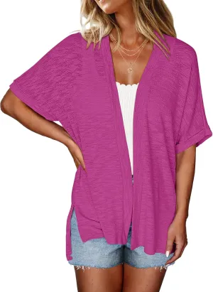 Halife Womens Summer Lightweight Cardigan Short Sleeve Open Front Casual Loose Cover Ups