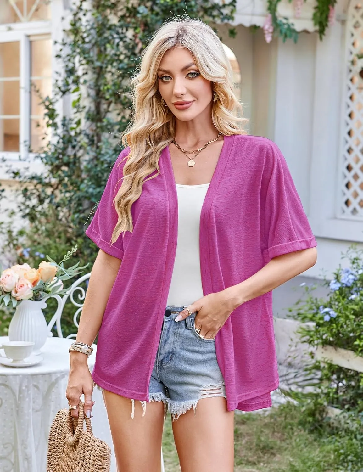 Halife Womens Summer Lightweight Cardigan Short Sleeve Open Front Casual Loose Cover Ups