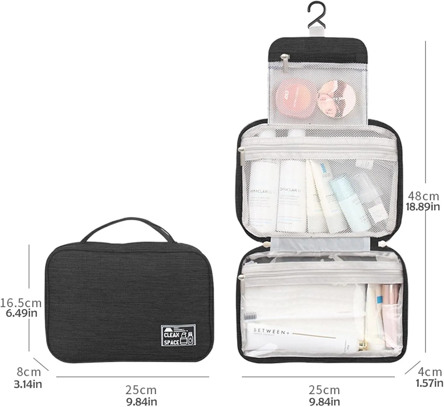 Hanging Toiletry Bags for Traveling Women,10 X 6.5 Inch Big Makeup Bag,Portable Large Capacity Foldable Travel Bag for Toiletries,Waterproof Travel Cosmetic Bag,Travel Accessories