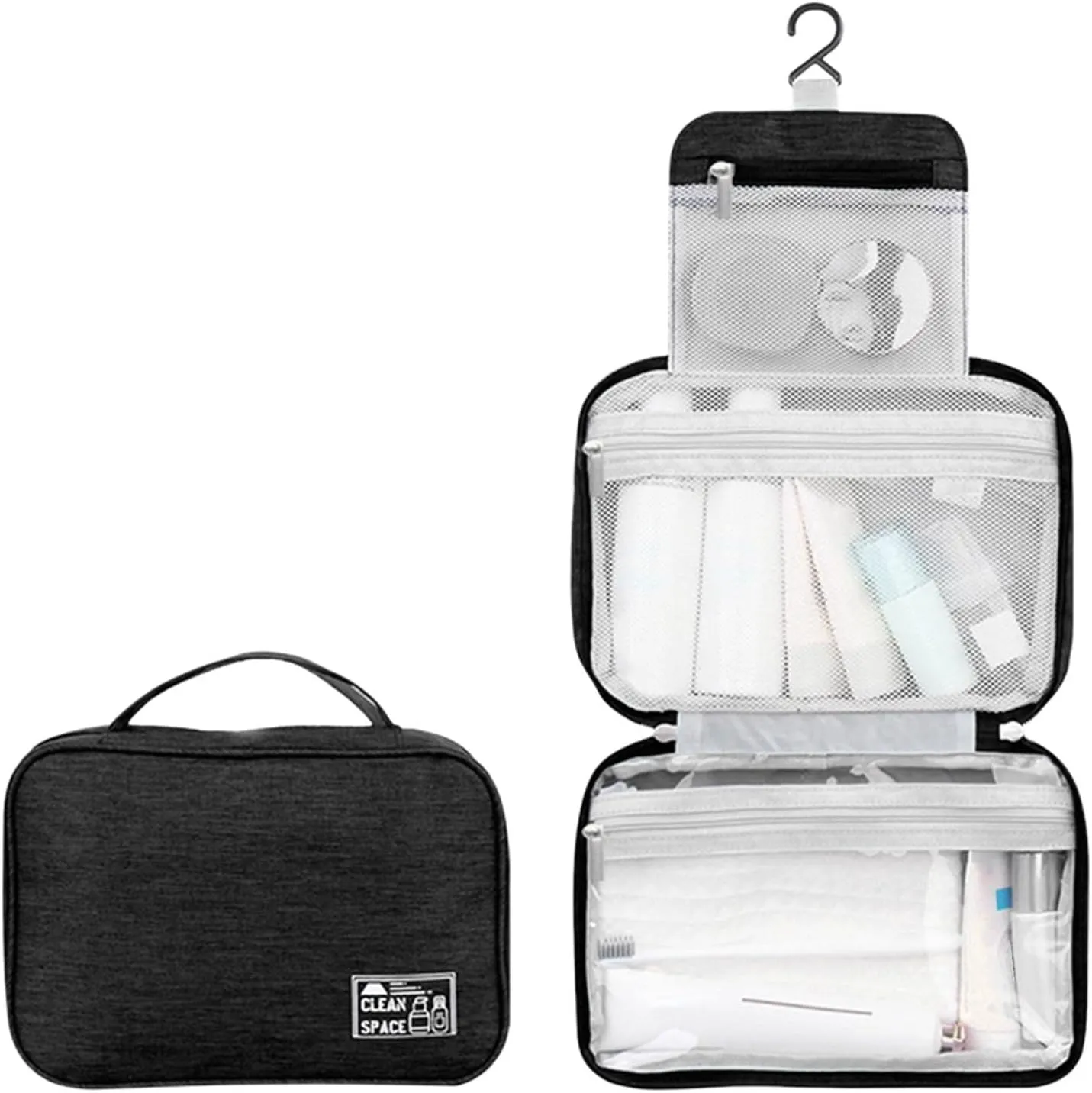Hanging Toiletry Bags for Traveling Women,10 X 6.5 Inch Big Makeup Bag,Portable Large Capacity Foldable Travel Bag for Toiletries,Waterproof Travel Cosmetic Bag,Travel Accessories
