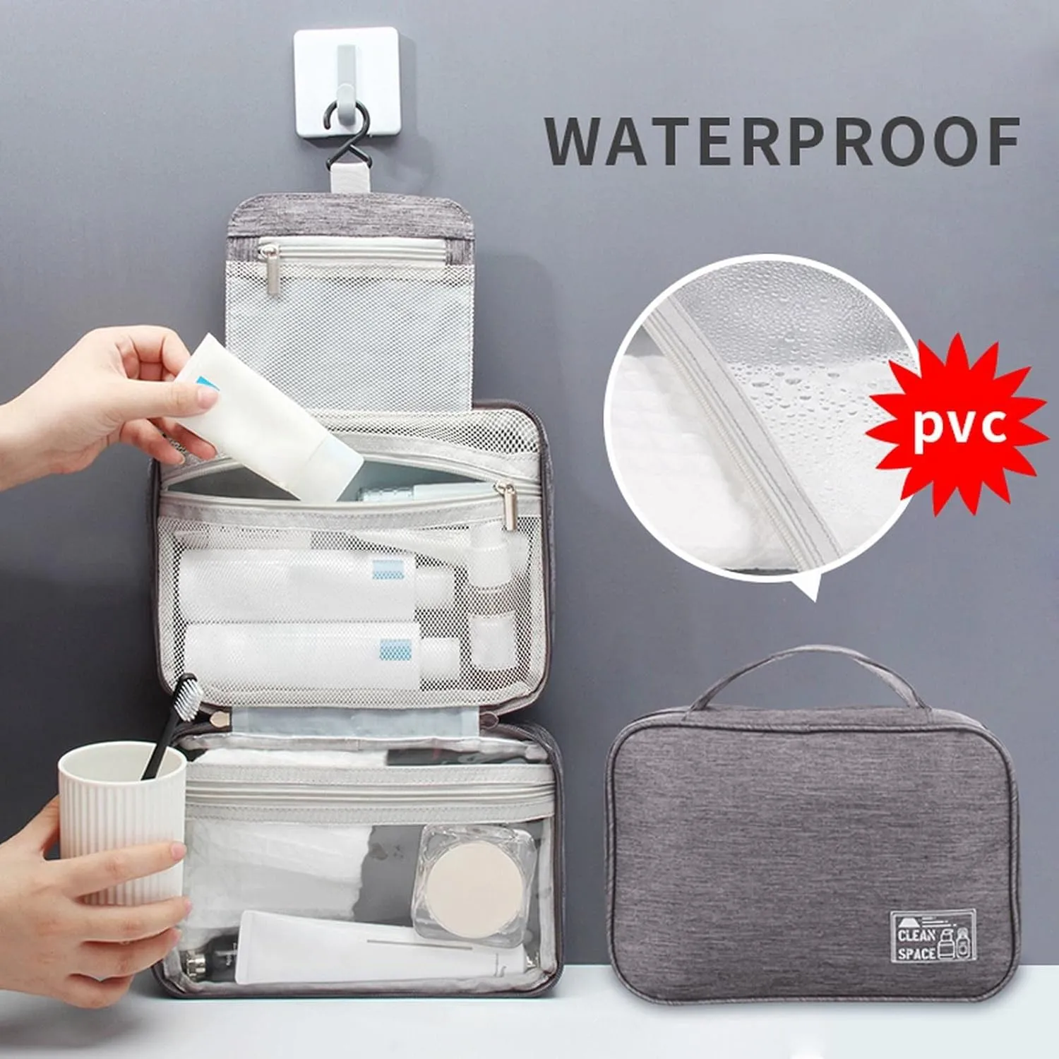 Hanging Travel Toiletry Bag for Men,10 X 6.5 Inch Makeup Bag,Foldable Portable Large Capacity Travel Toiletries Bag with Compartment,Waterproof Travel Cosmetic Bag,Travel Essentials