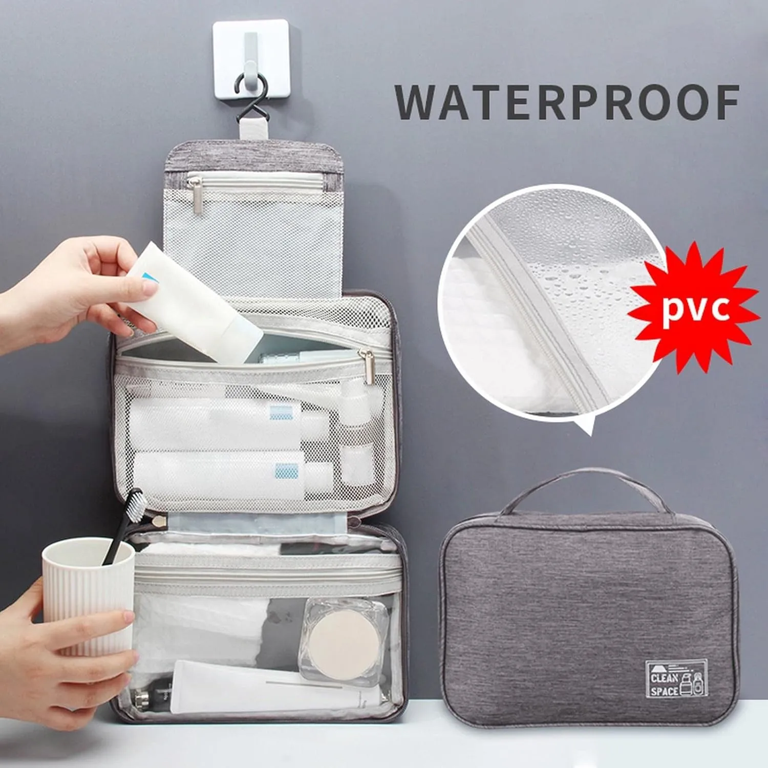 Hanging Travel Toiletry Bag for Men,10" X 6.5" Makeup Bag Organizer,Large Capacity Portable Foldable Toiletries Travel Bag with Compartment,Waterproof Travel Cosmetic Bag,Travel Accessories