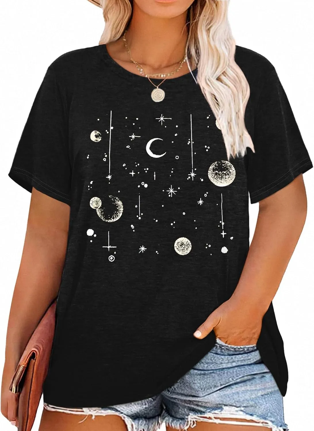 HDLTE Women Plus Size Tops Casual Short Sleeve Graphic Tee Shirts Oversized Tee Tops