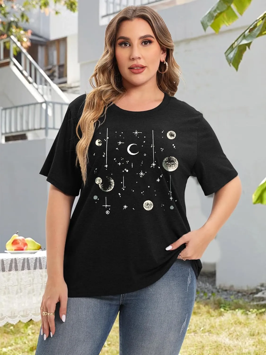 HDLTE Women Plus Size Tops Casual Short Sleeve Graphic Tee Shirts Oversized Tee Tops