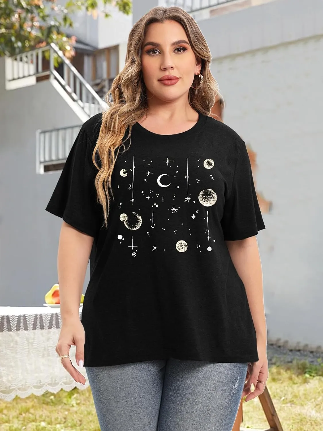 HDLTE Women Plus Size Tops Casual Short Sleeve Graphic Tee Shirts Oversized Tee Tops