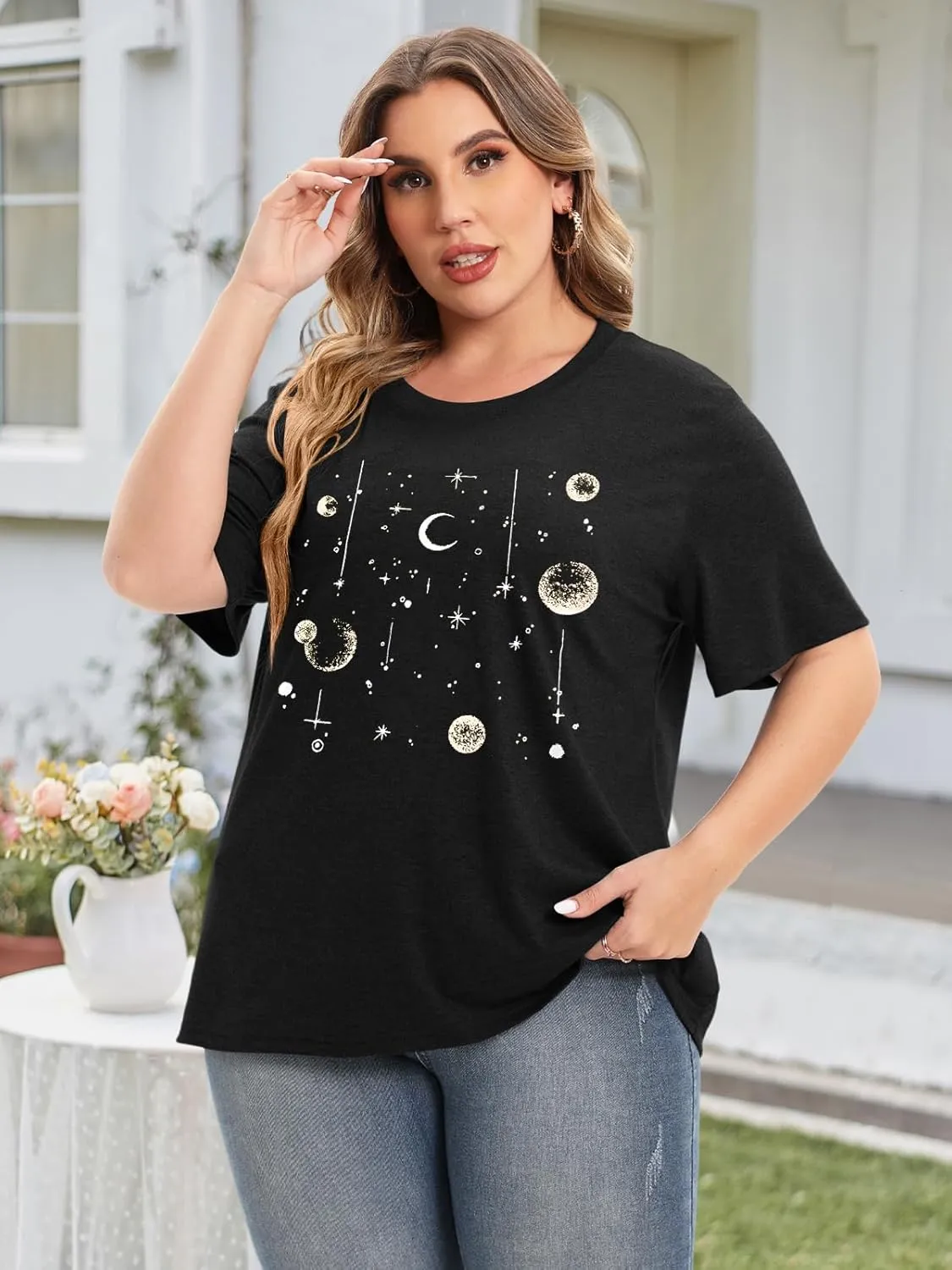 HDLTE Women Plus Size Tops Casual Short Sleeve Graphic Tee Shirts Oversized Tee Tops