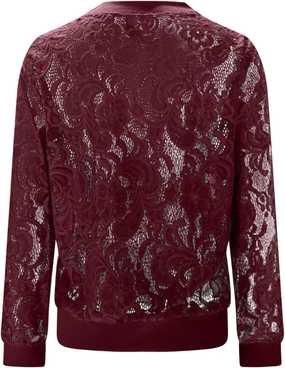 HGps8w Floral Lace Jackets for Women's Stand Collar Zip Up Mesh Sheer Baseball Jacket