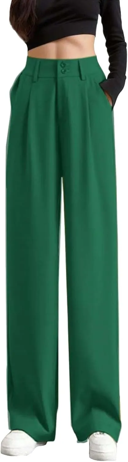 High Waist Work Pants for Women Wide Leg Stretchy Business Office Dressy Casual Flowy Pants Slacks with Pockets