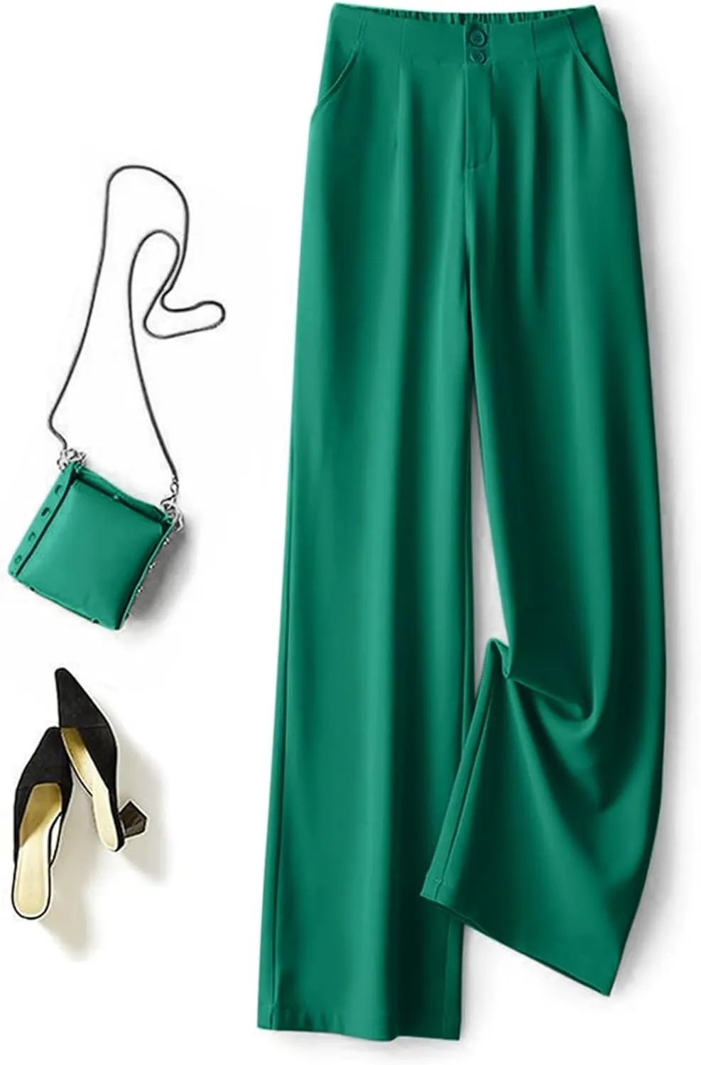 High Waist Work Pants for Women Wide Leg Stretchy Business Office Dressy Casual Flowy Pants Slacks with Pockets