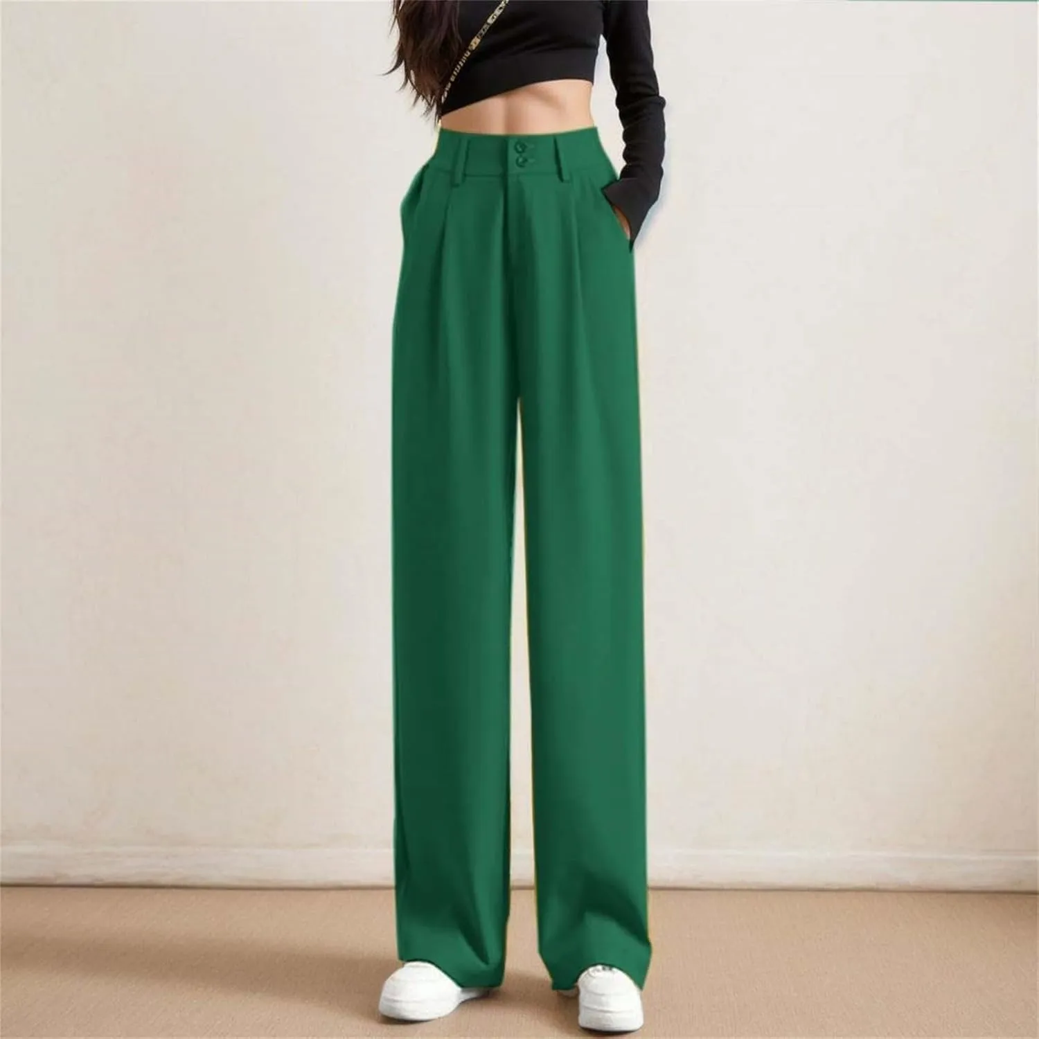 High Waist Work Pants for Women Wide Leg Stretchy Business Office Dressy Casual Flowy Pants Slacks with Pockets