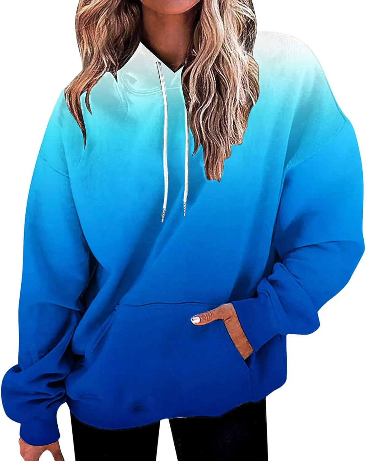 Hoodies for Women 2024 Y2K Gradient Oversized Sweatshirt Trendy Casual Drawstring Hooded Pullover with Pockets