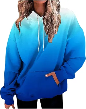 Hoodies for Women 2024 Y2K Gradient Oversized Sweatshirt Trendy Casual Drawstring Hooded Pullover with Pockets