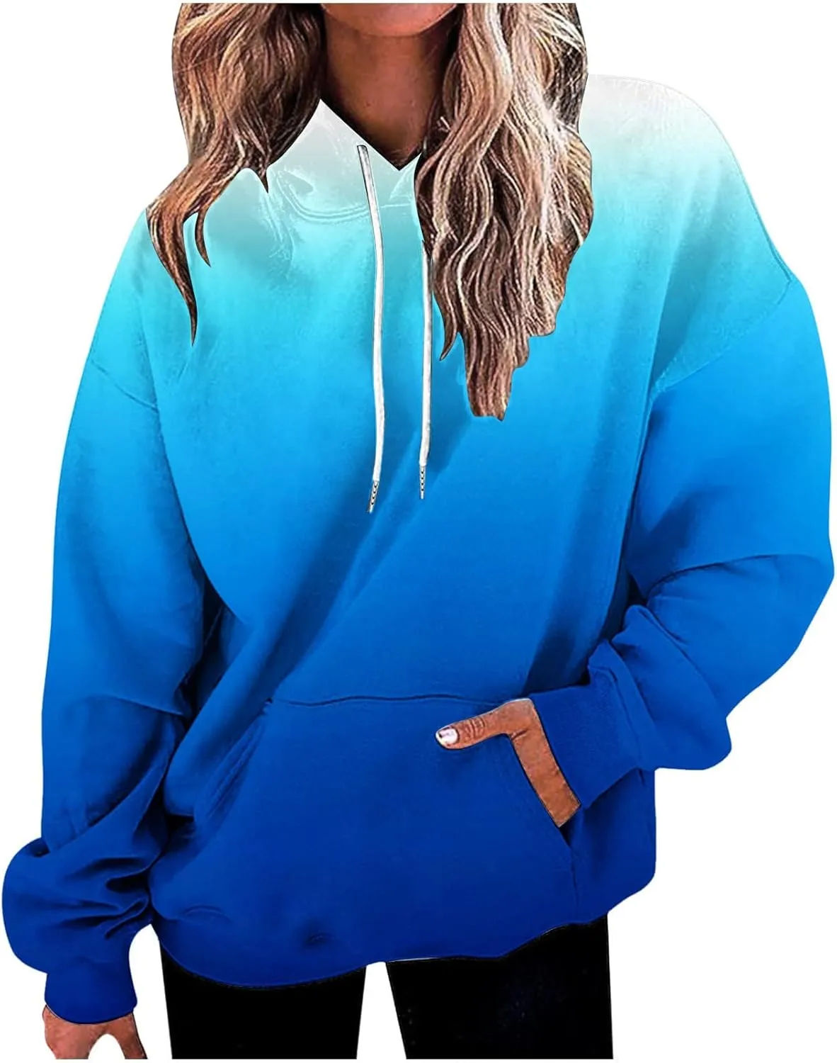 Hoodies for Women 2024 Y2K Gradient Oversized Sweatshirt Trendy Casual Drawstring Hooded Pullover with Pockets