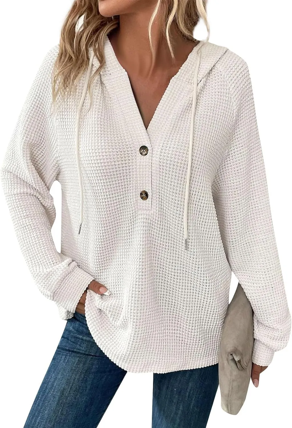 Hoodies For Women, Trendy V Neck Drawstring Long Sleeve Sweatshirts With Hood Comfy Streetwear Fall Pullover Tops
