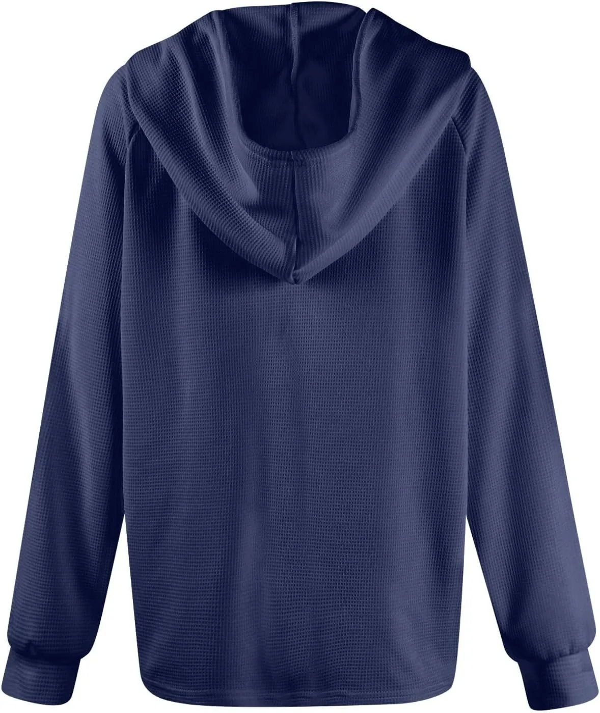 Hoodies for Women Waffle Knit Drawstring Button V Neck Long Sleeve Casual Pullover Sweatshirt Hooded Tops Oversized