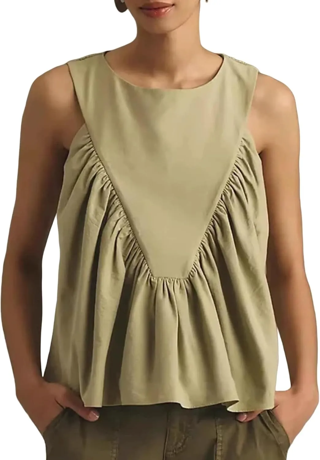 HOTIAN Peplum Sleeveless Tops for Women Babydoll Shirred Swing Tank Tops Casual Blouse Ruffled Shirts