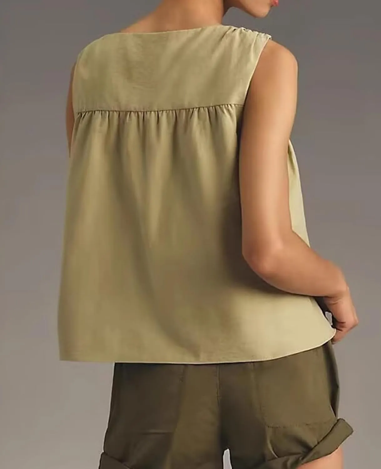 HOTIAN Peplum Sleeveless Tops for Women Babydoll Shirred Swing Tank Tops Casual Blouse Ruffled Shirts