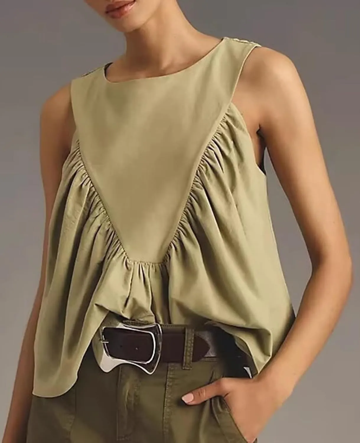 HOTIAN Peplum Sleeveless Tops for Women Babydoll Shirred Swing Tank Tops Casual Blouse Ruffled Shirts