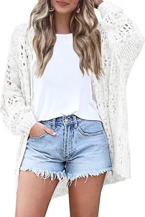 HOTOUCH Lightweight Crochet Cardigan for Women Long Sleeve Open Front Knit Oversized Cardigans Sweaters