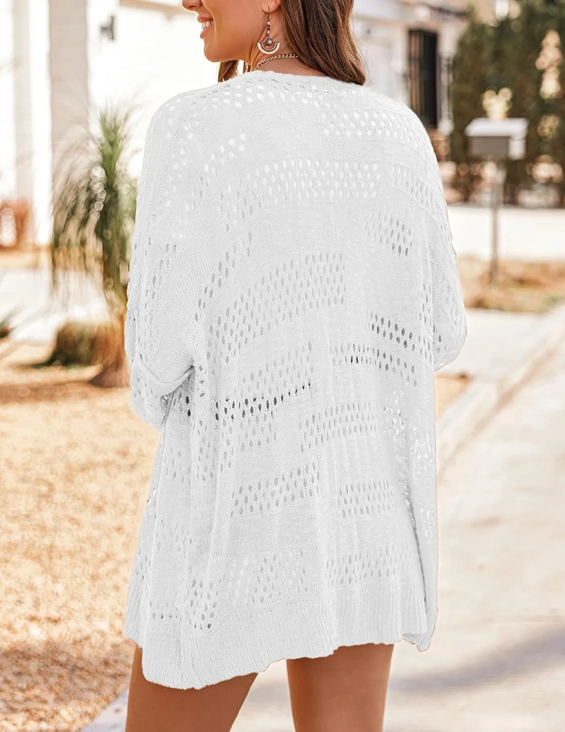 HOTOUCH Lightweight Crochet Cardigan for Women Long Sleeve Open Front Knit Oversized Cardigans Sweaters