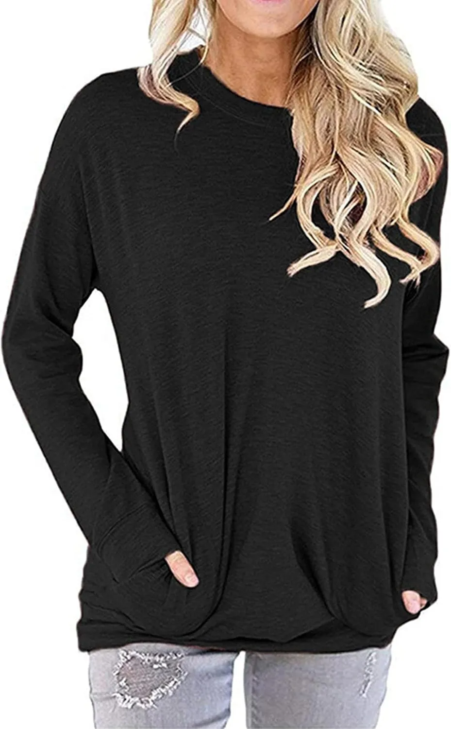 Hount Womens Casual Loose Fit Shirts Long Sleeve Comfy T-Shirts Pullover Sweatshirts With Pockets