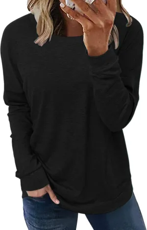 Hount Womens Casual Loose Fit Shirts Long Sleeve Comfy T-Shirts Pullover Sweatshirts With Pockets
