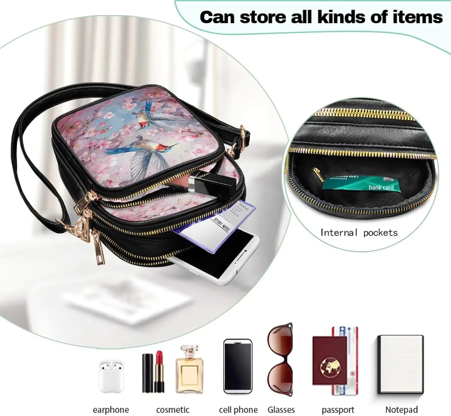 HUGS IDEA Small Women's Crossbody Bag Cell Phone Purse with Adjustable Shoulder Strap for Work Travel