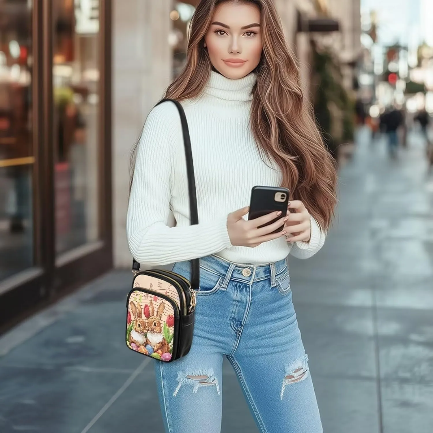 HUGS IDEA Small Women's Crossbody Bag Cell Phone Purse with Adjustable Shoulder Strap for Work Travel