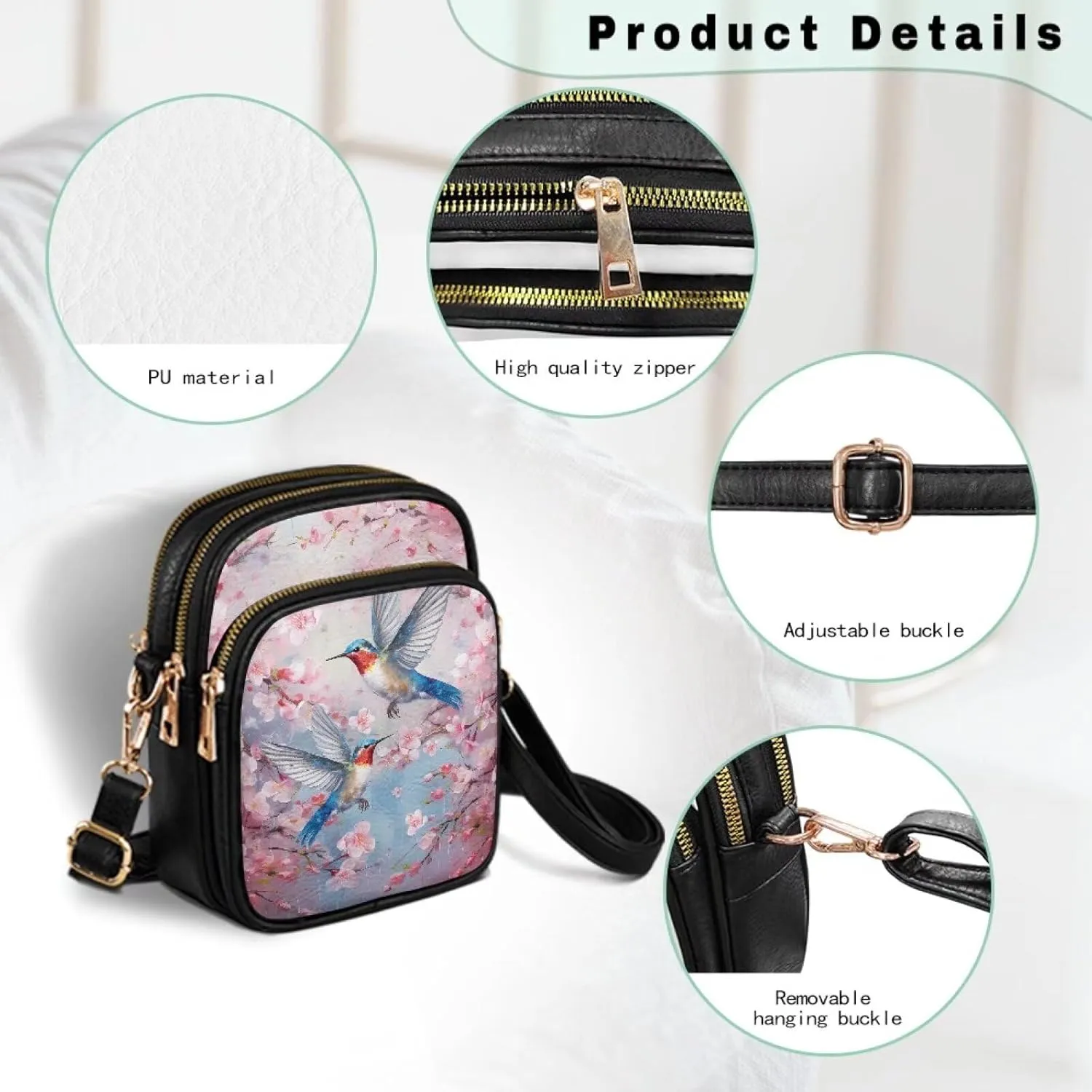 HUGS IDEA Small Women's Crossbody Bag Cell Phone Purse with Adjustable Shoulder Strap for Work Travel