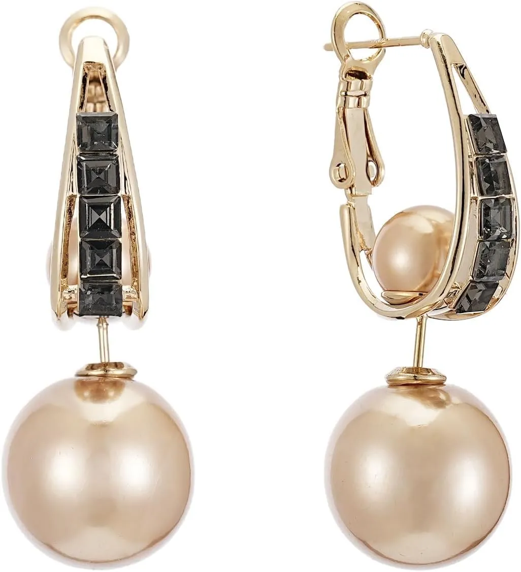 Hypoallergenic 14K Gold Plated Pearl Hoop Earrings for Women  Champagne Drop Dangle, Bridal Wedding Gifts & Daily Trendy Jewelry