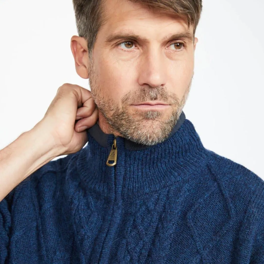 Irish Aran Wool Sweater for Men, 100% Wool, Internal Lining, Full Zip