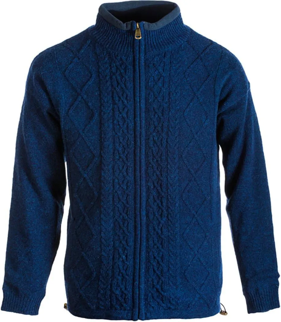 Irish Aran Wool Sweater for Men, 100% Wool, Internal Lining, Full Zip