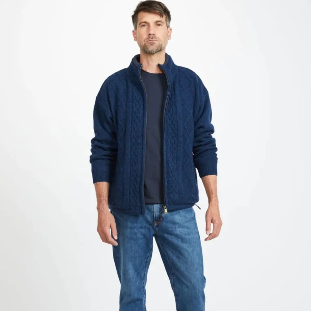 Irish Aran Wool Sweater for Men, 100% Wool, Internal Lining, Full Zip