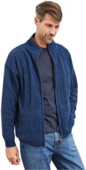 Irish Aran Wool Sweater for Men, 100% Wool, Internal Lining, Full Zip