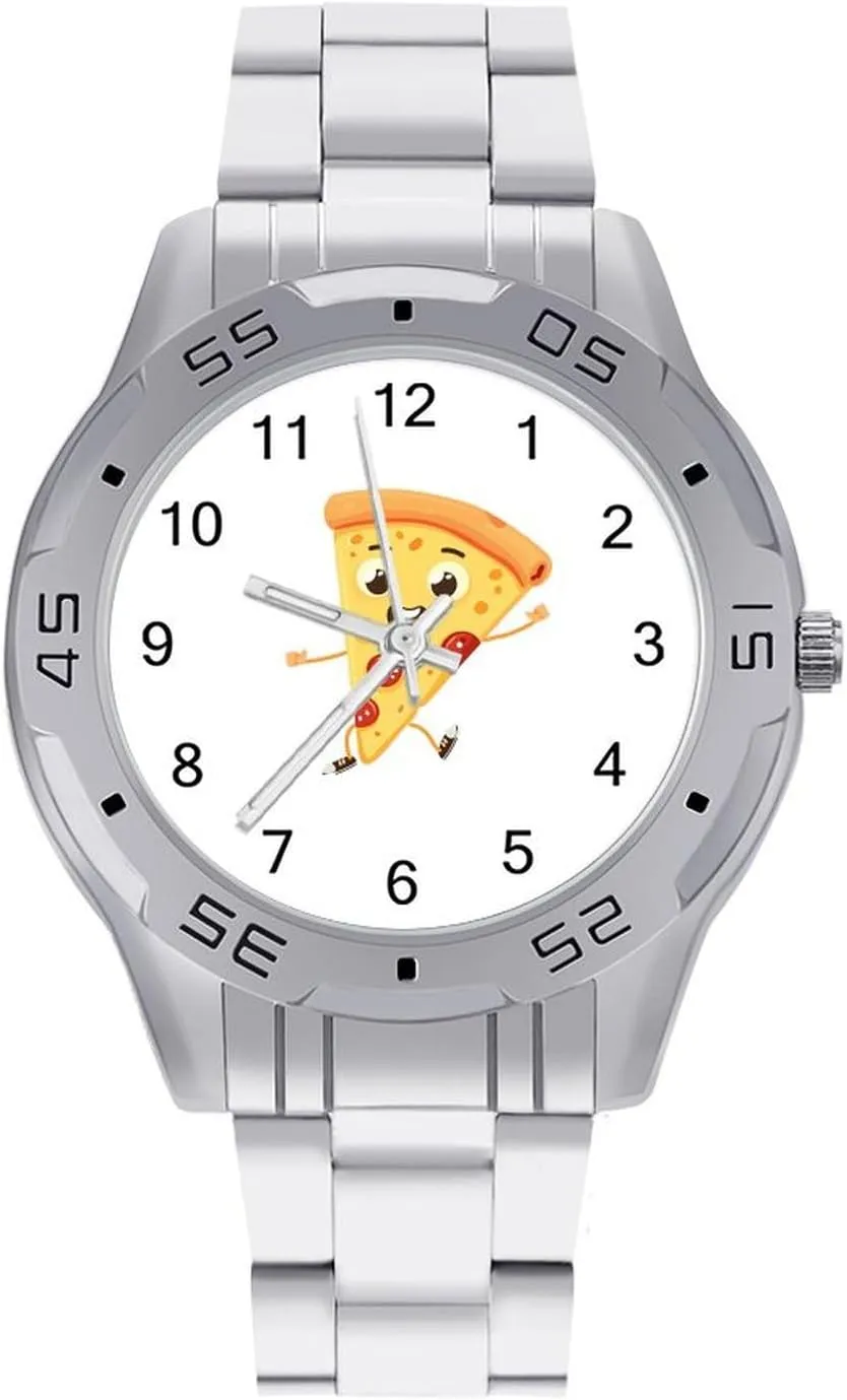 Italian Pizza Italy Classic Wrist Watches for Men Casual Business Dress Watch with Stainless Steel Band Work Party