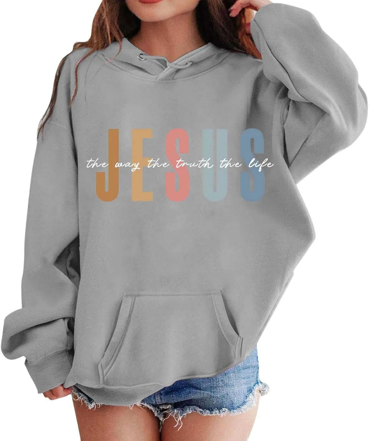 Jesus Girls Oversized Hoodies Christian Faith Sweatshirts Plus Size Hooded Sweatshirt Top with Pockets